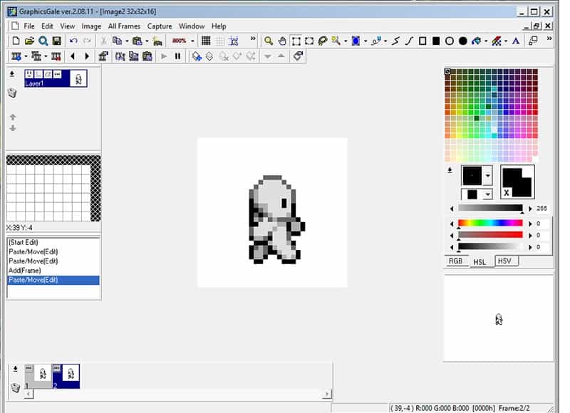 First sprite imported to the canvas and committed to the layer