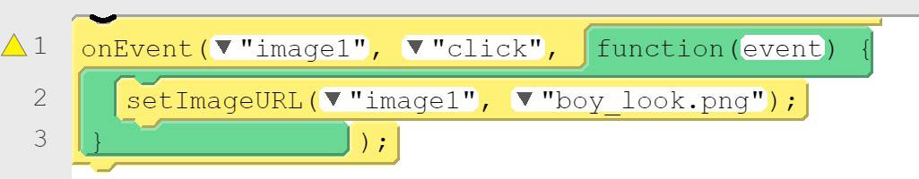 Coding blocks in App Lab. The top block has two drop-down menus and includes a loop. The loop is represented by a green background. Inside the loop is another block of text that also has two drop-down menus.