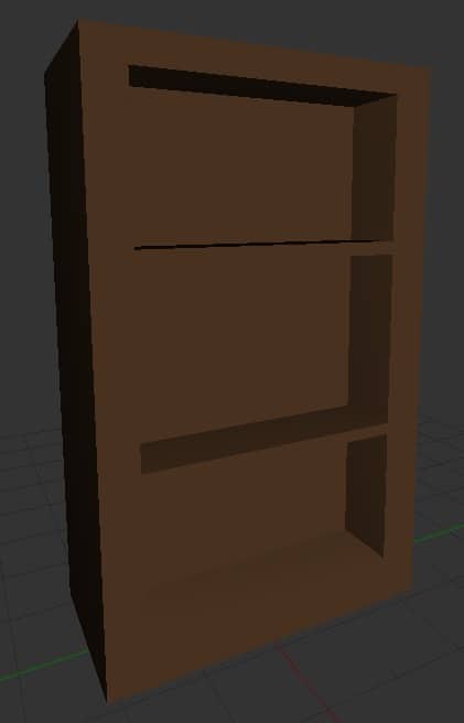 A bookshelf model created in Blender.