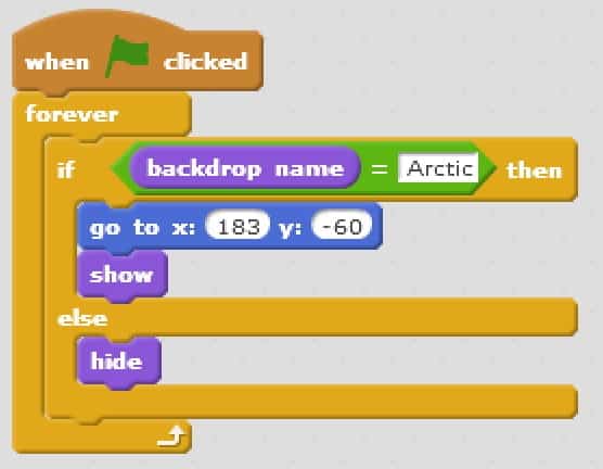 A code block that changes the backdrop.