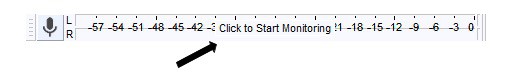 Monitoring being turned on in Audacity.