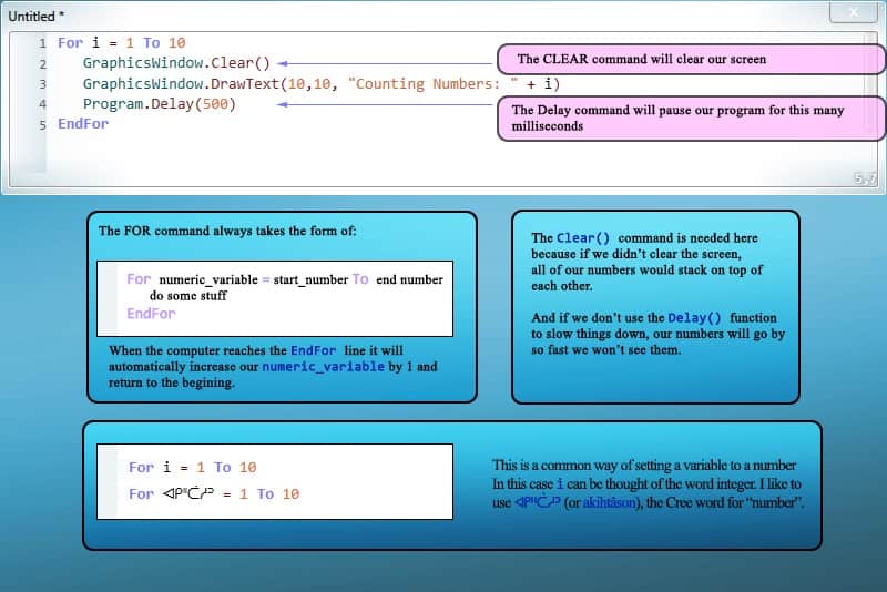 Code example of loops with conditional statements.