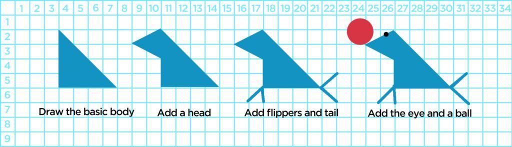 Steps to draw an Ed Emberley seal.