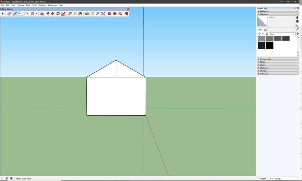 Process work of the house creation in SketchUp.