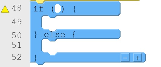 An if-else statement code block. There is a minus and plus sign on the bottom right of the code block.