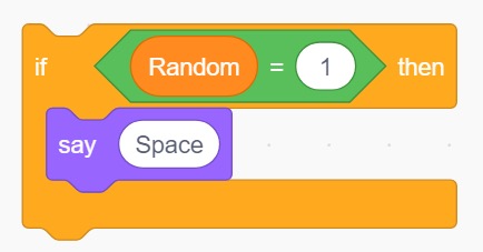 A group of Scratch blocks that makes a sprite say something if a conditional is met.