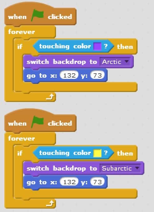 A code block that changes the location of your turtle so it is out of the way of the information being displayed.