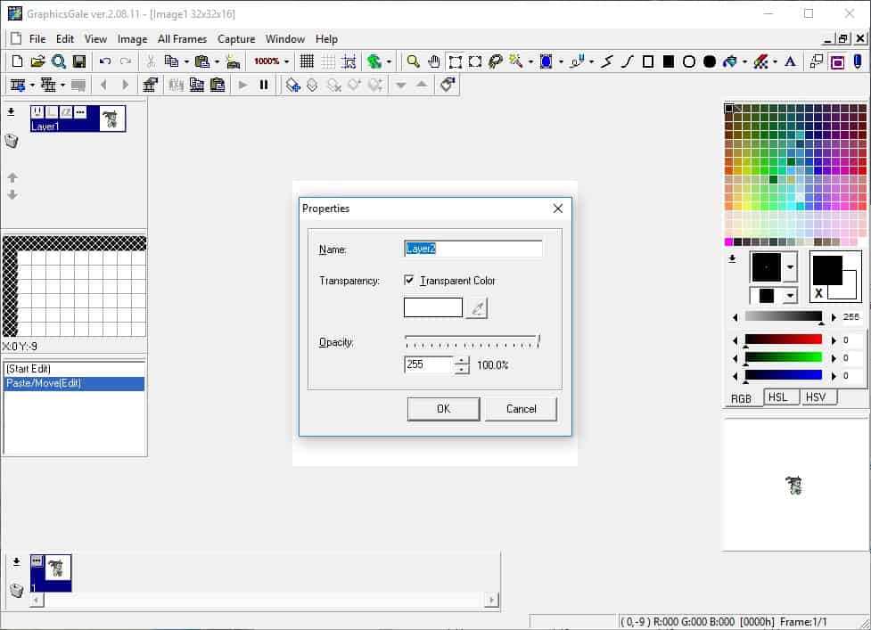 Properties panel for the new layer being created.