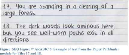 Example of text from the Paper Pathfinder module for Tiles 17 and 18.