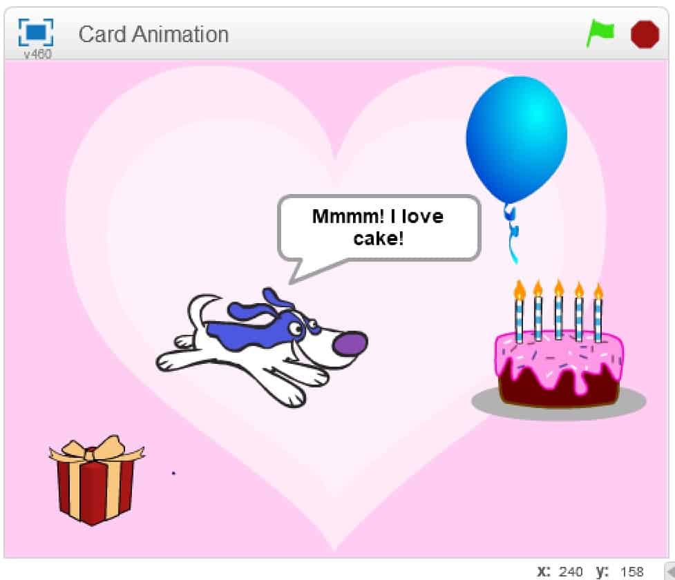 A preview of a birthday card created using Scratch.