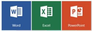 In order from left to right, there is the word icon, excel icon, and the powerpoint icon.