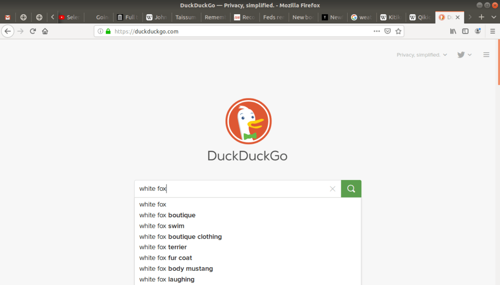 Duckduckgo searching for white fox.