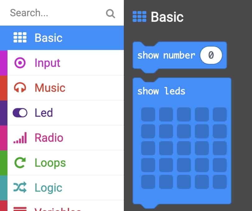 Basic tab selected with ‘Show LEDs’ block highlighted