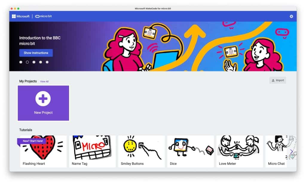 Home page of the MakeCode editor