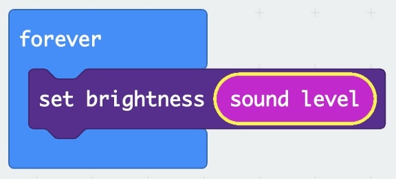‘Forever’ loop with ‘Set brightness to sound level’ block inside