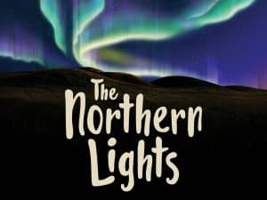 The Northern Lights book cover, with a dark landscape background and northern lights in the sky