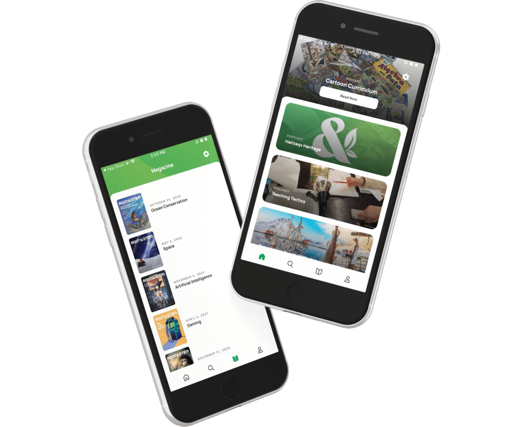 The Root & STEM app mockup.